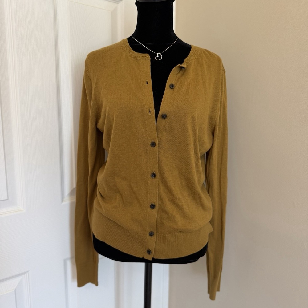 LOFT‎ NWT Gold Yellow Cotton Modal Button-Up Cardigan Sweater M Lightweight Prep